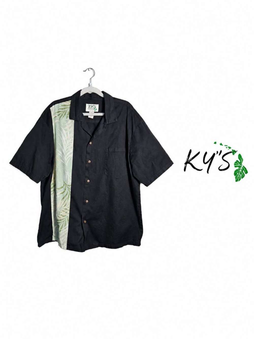 KY's Hawaii Black Tropical Print Shirt XL